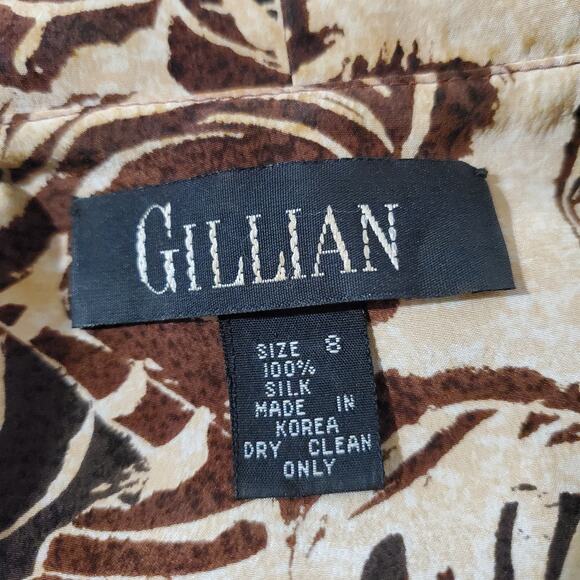 Gillian VTG Safari Palm Leaf 100% Silk Wrap Dress Womens Size 8 Neutral Pockets - Picture 13 of 14